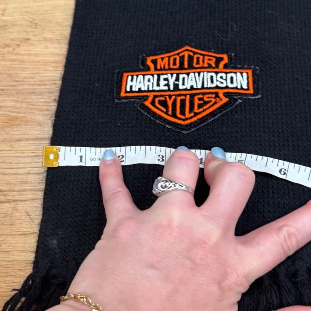 Harley-Davidson Black Knit Scarf with Embroidered Bar & Shield Logo Fringe